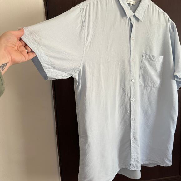 AMIANI Light Blue Linen Modal Blend Short Sleeve Button Down Shirt Extra Large - Picture 5 of 8